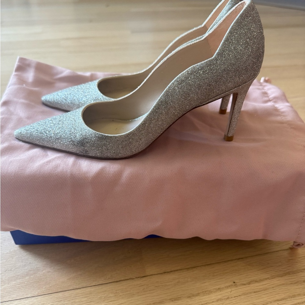 Stuart Weitzman Silver Glitter Heels